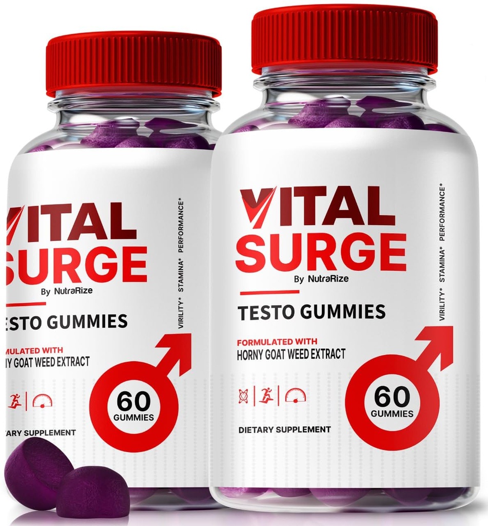 (2 pack) Vital Surge Testo Gummies - Premium VitalSurge Gummies dla mężczyzn z czystymi składnikami do napędu paliwowego, Pewność siebie i wydajność dzienna, Easy- to- Chew Tasty Vital Surge ME Gomitas (120 Gummies)