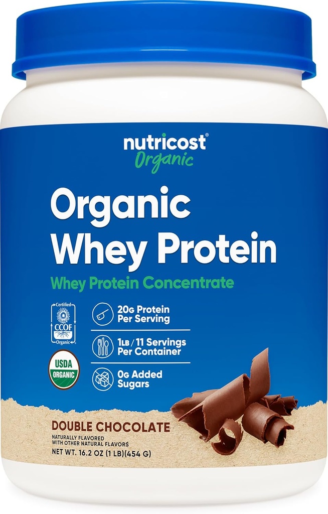 Nutricost Organic Serwatka Koncentrat białkowy, Podwójna Czekolada Flavored, (1LB) - Gluten- Free, Non-GMO