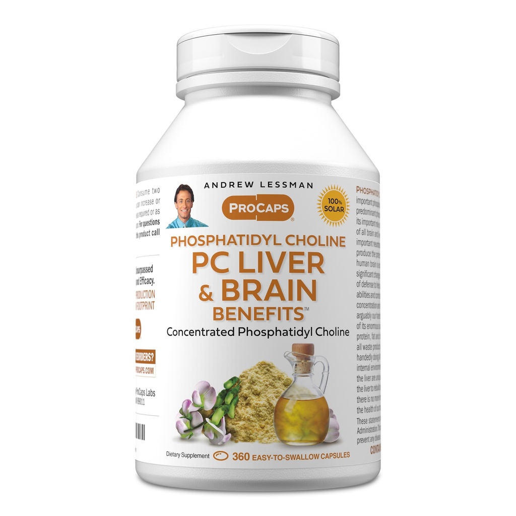 ANDREW LESSMAN PC Wątroba i korzyści mózgu 360 Softgels - Phosfatidyl Cholina, Najważniejszy blok budynku dla zdrowej wątroby i struktury mózgu, Funkcja. Żadnych dodatków. Łatwe do połknięcia Softgels