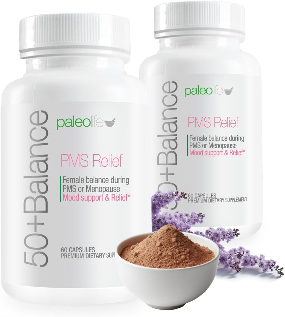 50 + Balance Premium Supplement, ulga PMS. Równowaga kobiet podczas PMS lub menopauzy. Mood Support & Relief. 60 Kapsułki (2- Pack)