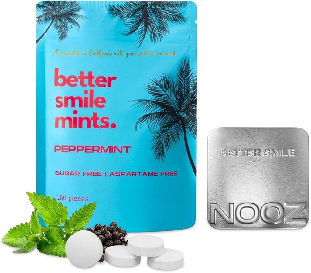 NOOZ Better Smile Mints - 180 Hrabia 124; Oral Health & Fresh Breath Support Budapest 124; Gum & Teeth Care, pH Balance Bilans 124; Sugar-Free, Aspartame- Free 124; Peppermint Flavor Edin124; Zawiera Premium Refilling Tin