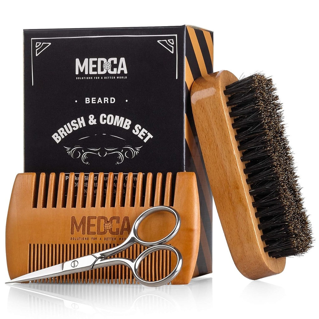 Drewniany zestaw Brody i Comb Set dla mężczyzn - Perfect for Beards Head Hair and Mustaches Men 's Grooming Kit for Styling, Zastosowanie Olejki z brody i Balmy dla lepszego wzrostu opieki nad włosami i imponujące zdrowie włosów
