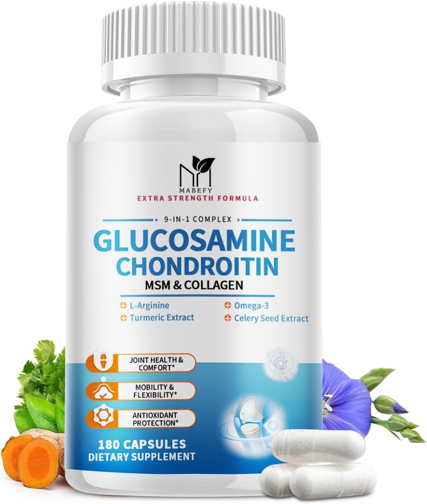 Glukozamina Chondroitin MSM kapsułki, Glukozamina 1500mg z kolagenem, kurkuma, Suplementy wspólne dla mężczyzn, 180 kapsułek