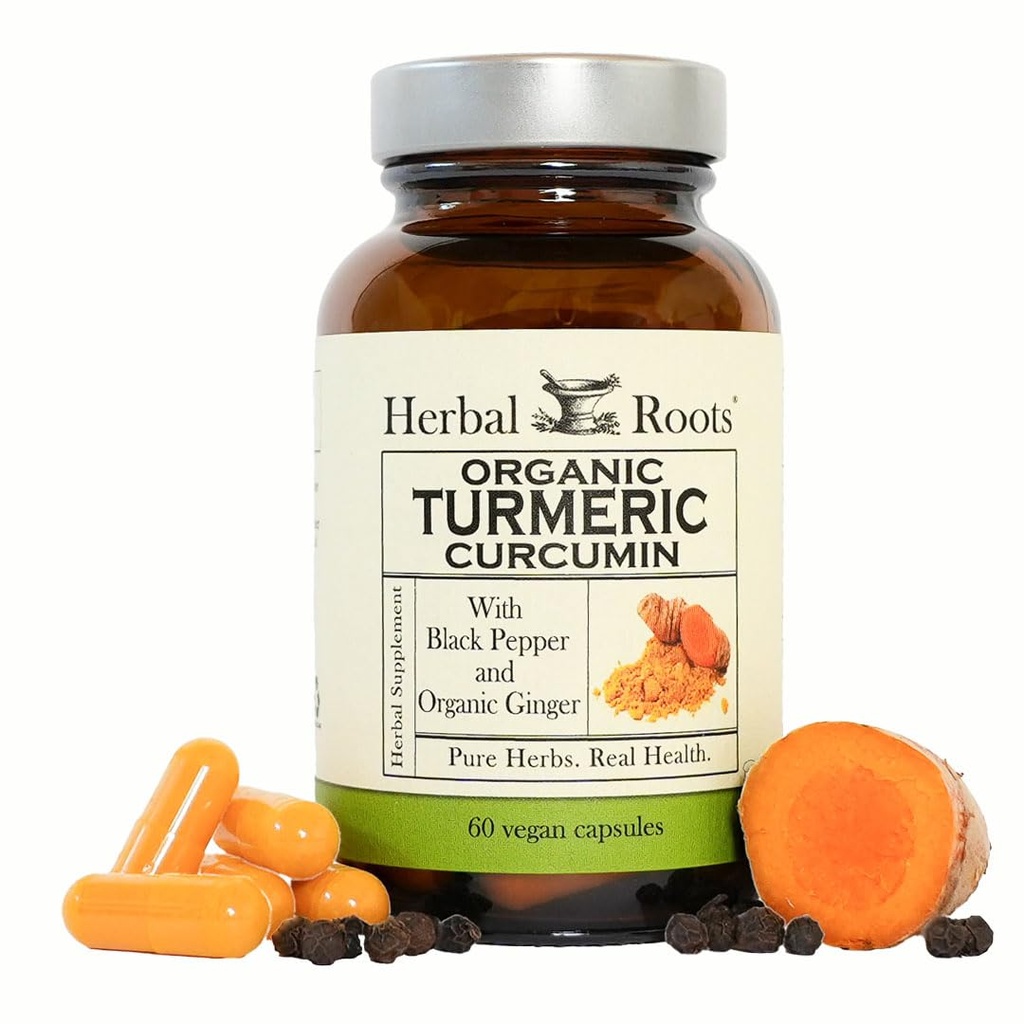 Ziołowe Korzenie - Kurkumina Kurkuma Kurkumy - Ekstrakt z BioPerine Pepper i Ginger - 1000mg Czysta Organiczna Kurkumina Suplement, 95%
