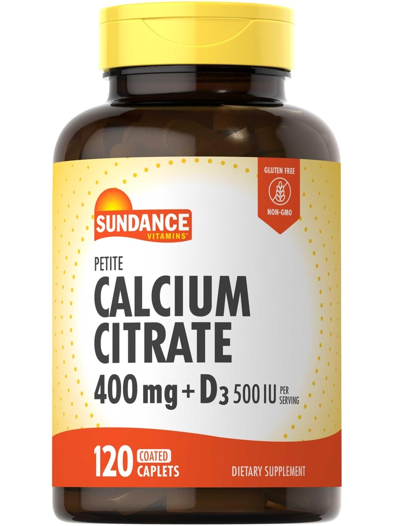 Sundance Wapnia Cytrynian z witaminą D3 Bilans 124; 400 mg Bilans 124; 120 Kaplety 124; Petite Bilans 124; Wegetarianin, Non-GMO & Gluten