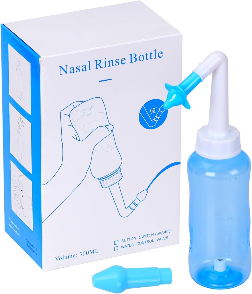 Zestaw do płukania zatok Neti Pot Sinus Binse Pressure Nash Irrigation Wash Sinus Rinsing Kit do czyszczenia nosa dla dorosłych i dzieci BPA Free (300ML, Blue)