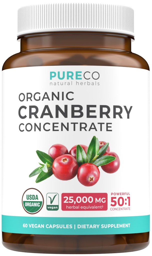 Organiczne tabletki żurawinowe - 50: 1 Koncentrat Równoważny 25,000 mg świeżej żurawiny (Vegan) do moczu Tract Health & Nerki Cleanse - Pigułki żurawinowe dla kobiet - Suplement Wsparcia UTI - 60 Kapsułki