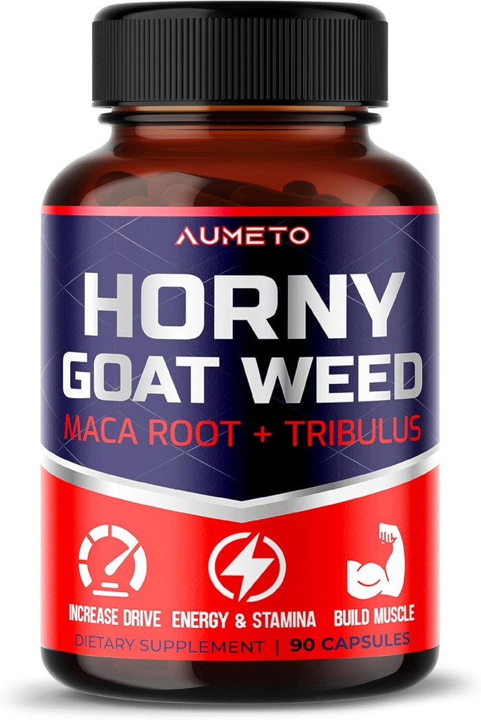 Horny Goat Weed Supplement with L- Arginine Tribulus Terrestris Maca Root Tongkat Ali - Mężczyzna Energia, Siła i Wspomaganie Pamięci (90 Count (Pack of 1))