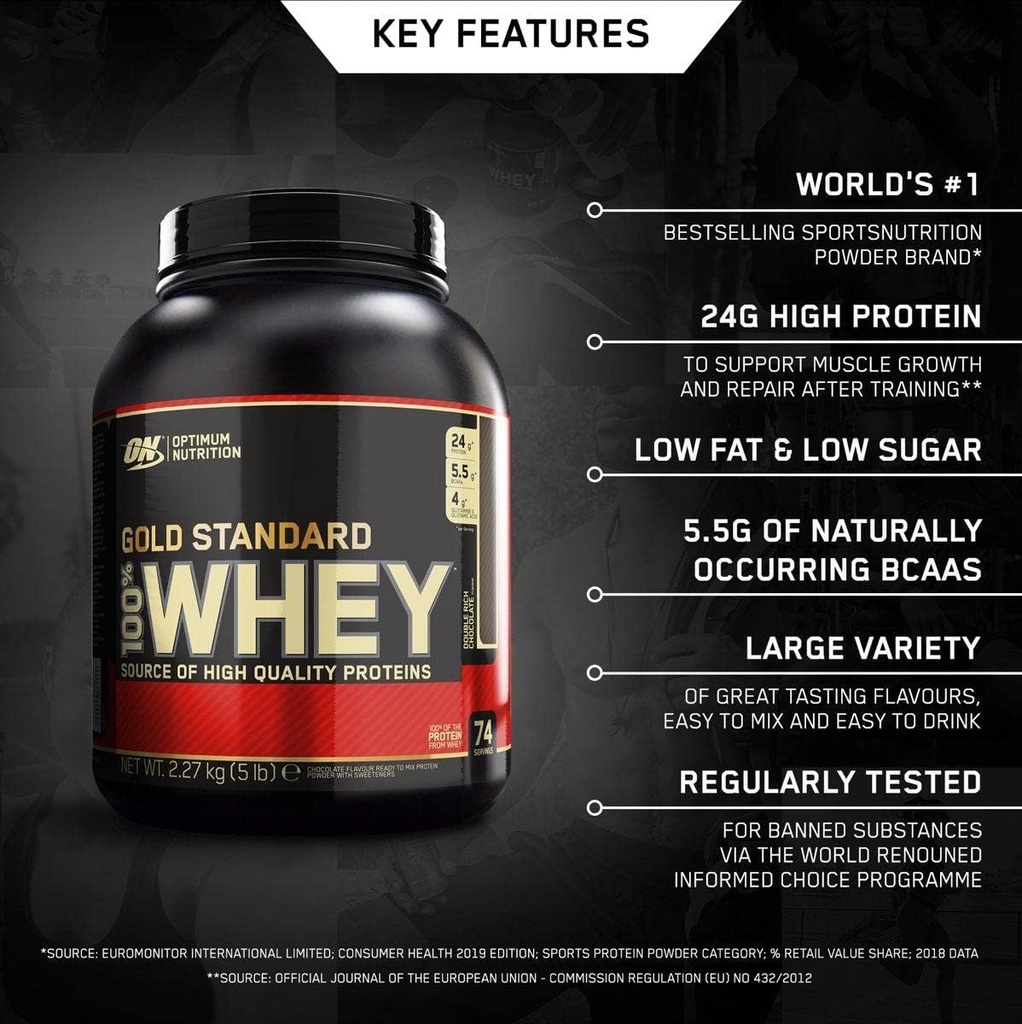 Optimum Nutrition 100% Serwatka Gold Standard, podwójna bogata czekolada, 5 funtów