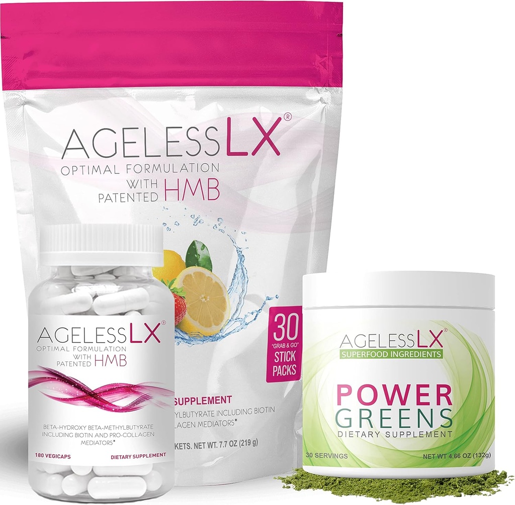 AgelessLX Suplement Biotin Kapsułki, Lemoniada truskawkowa & Power Zielonych w proszku Bundle - Suplementy przeciwstawne