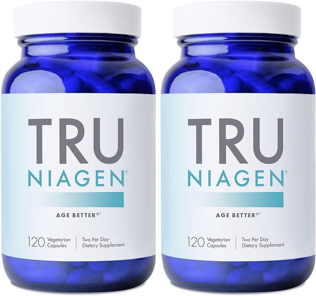 TRU NIAGEN Opatentowany suplement NAD do antystarzenia i regeneracji komórek, Niagen, 60 300 mg Służenie 124; Wspiera energię komórkową, Mózg, Mięśnie 124; Nikotynamid Ribozyd (NR) Weź 2 Codziennie 124; 2 Butelki