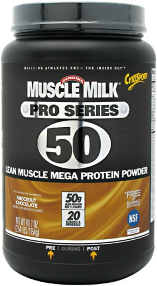 Mięśnie Mleko Pro Seria Proszek z protein suplement, Knockout Czekolada, 2.54 Funt, 14 Słupki, 50g Białko, 3g Cukier, 20 Witaminy i Minerały, NSF Certified for Sport, Packaging May Vary