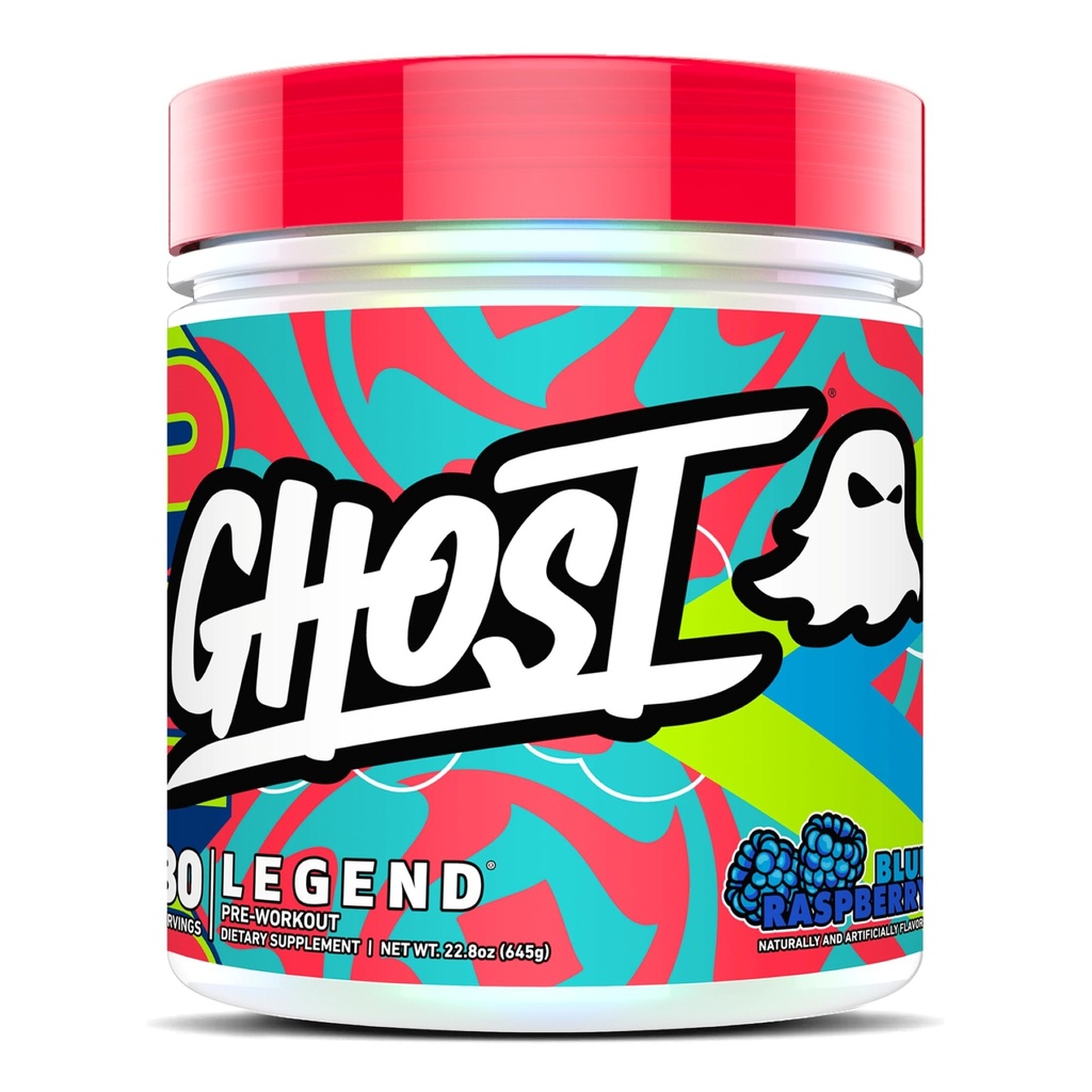 GHOST Legend Pre- Workout Powder, Blue Malina - 30 Służenia - Pre- Trening dla mężczyzn i kobiet z choliną, L- Citruline, & Beta Alanine for Energy & Focus