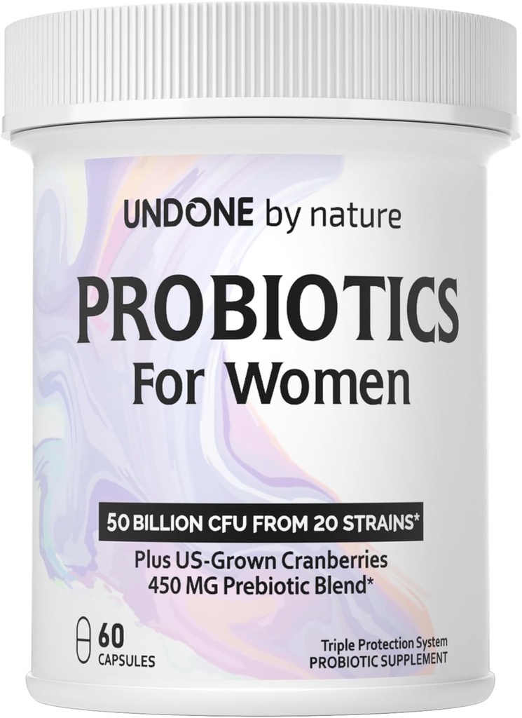 Probiotyk dla kobiet, 50 Miliard CFU Probiotyki kobiet z prebiotykami, Plus żyzna żurawina, Wsparcie GI, Zdrowie kobiet, Triple Protection System, Opóźnione uwolnienie, 60 Kapsułki