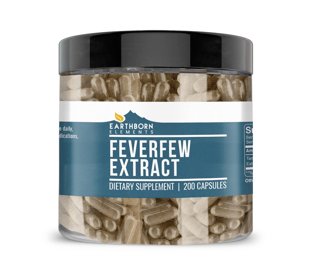 Earthborn Elementy Feverfew Extract 200 Kapsułki, Czyste i nierozcieńczone, Brak dodatków