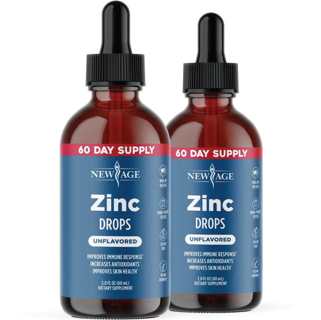 Płynne krople cynku dla wszystkich wieków przez NOWY wiek - Cynk siarczan dla wsparcia immunologicznego, Wegan, Non-GMO & Gluten Free, 60 Day Supply, 2-Pack