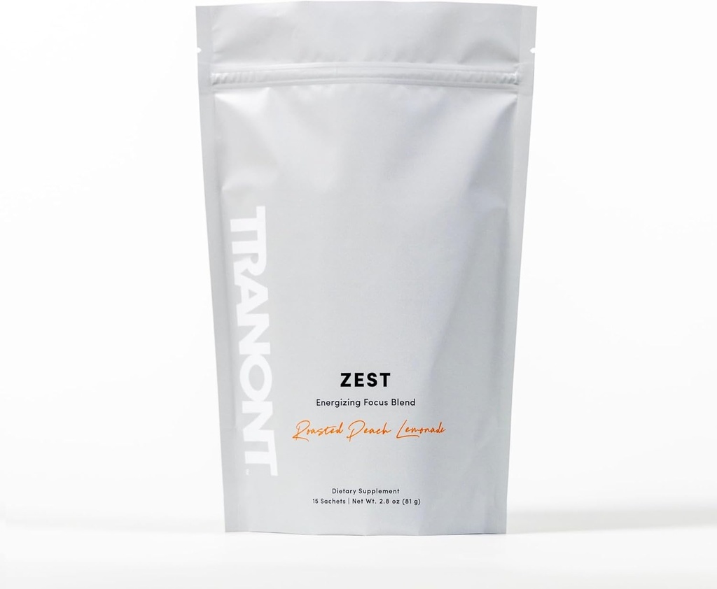 Tranont Zest Energizing Focus Mieszanka ogniskowa 124; Pieczone Peach Lemonade Energy Proszek Pigment 124; Bez glutenu, Bez cukru - Bez zielonej herbaty L- Theanine, Witaminy i przeciwutleniacze dla energii, Focus, i zdrowia 124; 15 Sticks