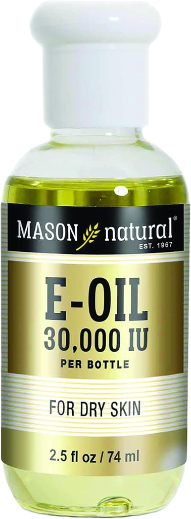 MASON NATURAL witamina E Oil, 30000 iu, Nadaje się dla wegetarian, Użyj miejscowo, aby pomóc moisturize Dull, Sucha skóra lub wziąć jako suplement diety dla przeciwutleniaczy i korzyści starzenia, 2.5 Fl Oz