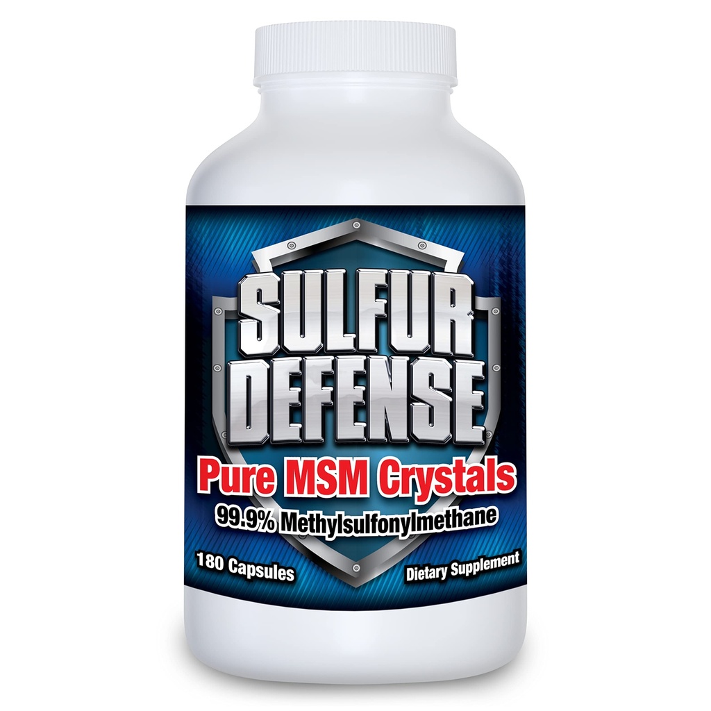 Sulfur Defense Opti- MSM 99,9% Kapsułki proszkowe Pure MSM, Made in USA, Organic Methylsulfonylmetan, non-GMO, Gluten- Free, Wzmacniacz układu immunologicznego, łagodzi ból stawów, Młodsza skóra, Włosy, paznokcie, 180 kapsle