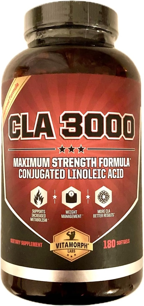 CLA 3000 - CLA Safflower Oil for Metabolic and Weight Loss Management, Maximum Strength Conjufared Linoleic Acid, Stimulant- Free Sofflower Cla 180 Softgels