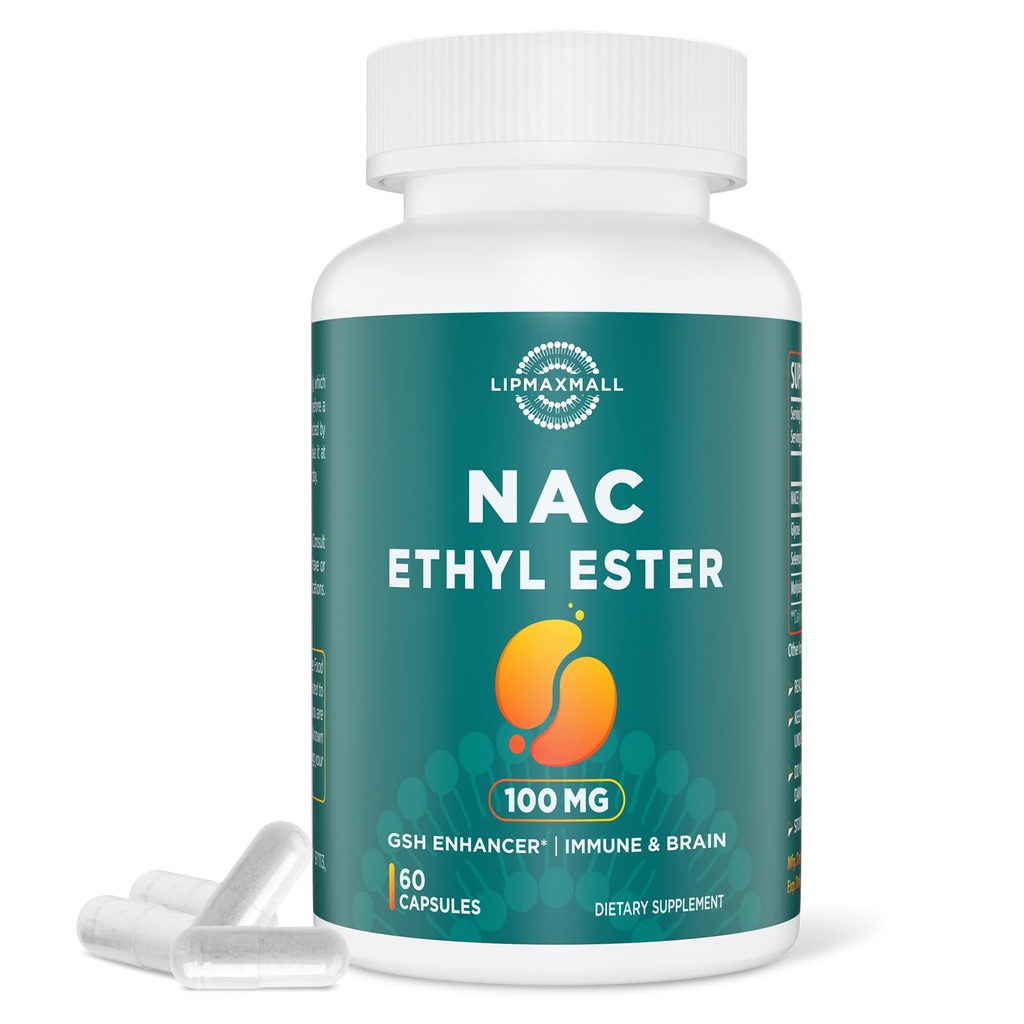 lipmaxmill- N- Acetylo Cysteina Ester etylowy 100mg- Większa absorpcja niż 1000mg NAC- z glicyną 600mg- Benefit Glutatione- dla układu immunologicznego i przeciwutleniacza dla dorosłych, NACET (60 Capsules-1 Pack)
