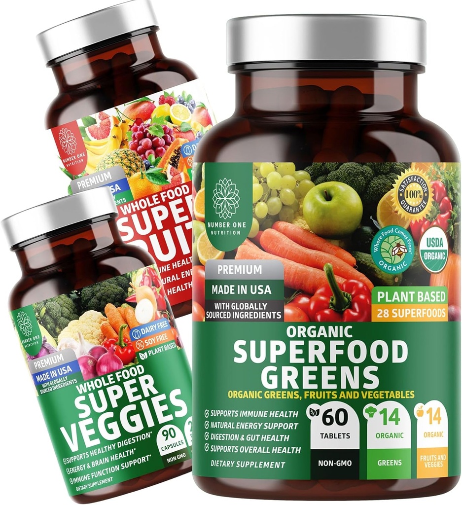 Numer 1 Żywienie N1N Premium Zielone Superfood [28 Potężne składniki] i Super Owoce i suplement warzyw [40 Whole Foods] - Kompletny Superfood Bundle, 2 Pack