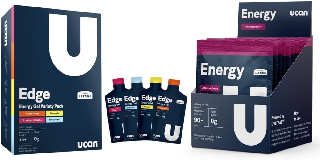 UCAN Training Starter Pack, Edge Energy Gel Variety Pack, Energy Powder Cran- Raz, Pre & Post Trening dla mężczyzn i kobiet 124; Wegan i Keto Friendly