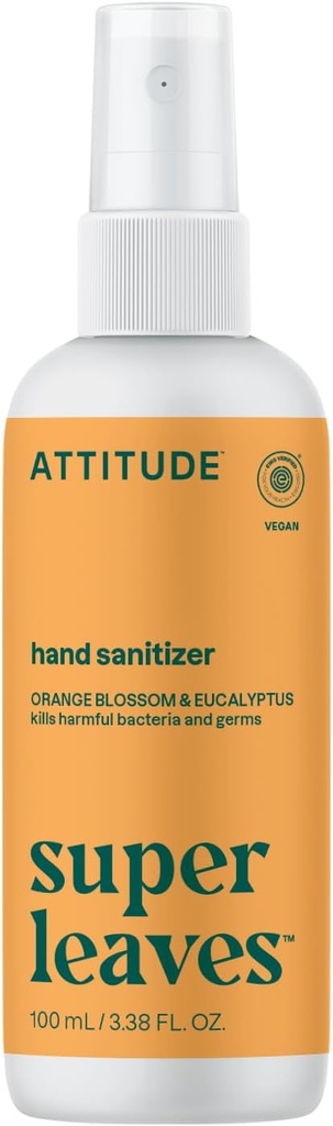 ATENTION DE Sterylizator do rąk Spray dla dorosłych i dzieci, EGG Zweryfikowane, Kills Bakterie i zarazki, Wegan, Orange Blossom & Eukaliptus, 3.38 Fl Oz (Butelka spray)