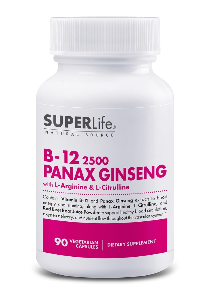 Fresh Start Witamina B- 12 2500 & Panax Ginseng z L- Arginine & L- Citrulina - Potężny booster energii 124; Wspomaga normalny przepływ krwi i metabolizm energii 124; Suplement - 90 Kapsułki