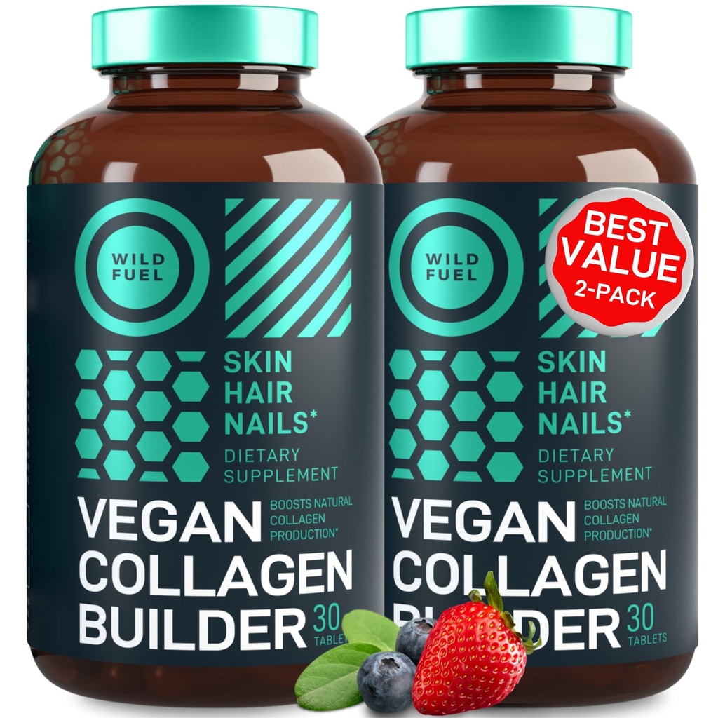 Vegan Collagen Booster Tablets - Cruelty- Wolne Vegan Colagen Suplementy - Biotin, Organic Superfood, Rośliny oparte Kolagen Witaminy na skórę, Włosy, Nails - 2- Pack, 60 Vegeterian Collagen Boost Pills