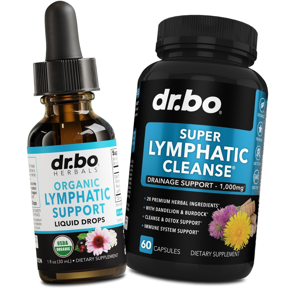 Uzupełnienie drenażu limfatycznego Drops & Pills - Organiczne Lymphatic Support Liquid Drops Cleanse Kapsułki z Echinacea, Ginger, Dandelion, Red Root Supplement Lymph Node Detox Cleanse System Drainge