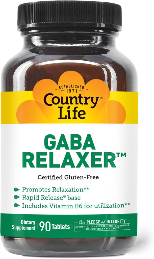 Country Life GABA Relaxer - 90 Tablets Budapest 124; Rapid Release Formula for Relaxation, Stress & Sleep Support Relaxation 124; Z GABA, Amino Acids & B Vitamins Budapest 124; Certified Vegan, Gluten- Free, Non-GMO