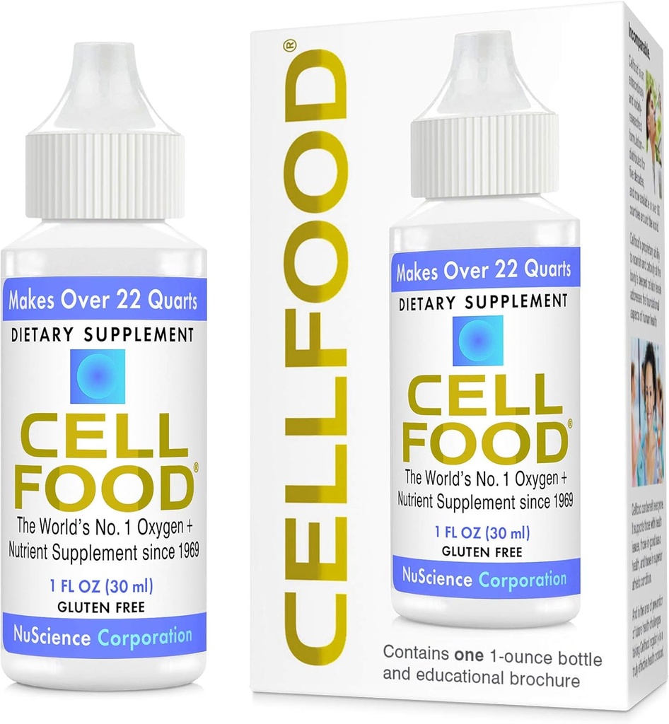 Cellfood Oxygen Boost, 1 fl oz - Liquid Oxygen Supplement for Lymphatic Dreanage, Wysokość choroby, Jet Lag, Zmęczenie, Bóle głowy, Hangovers & Energy - Gluten Free, Cert. Kosher - Makes Over 22 Quarts