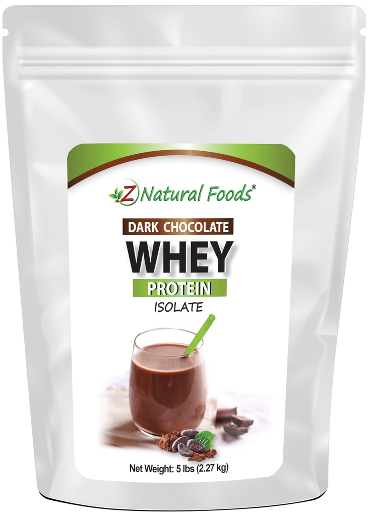 Z Natural Foods Dark Chocolate Whey Protein Isolate, Natural Protein Powder with Zero Sugar, wzbogacony Vital Proteins for Energy Boost and Weight Loss, Gluten Free, Non-GMO, 5 funtów