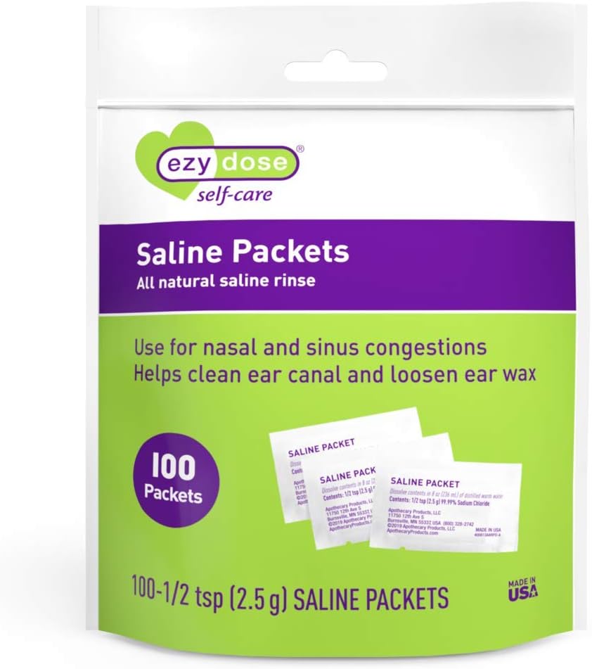 EZY DASE Saline Nasal Packets Rinse, Indywidualnie zapakowane Sinus Refill Packets, Nasal Relief, 100 Hrabia, Made in USA