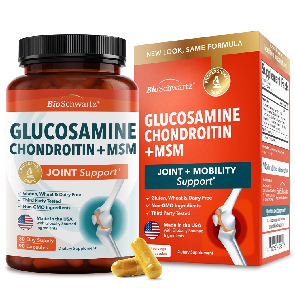 Glukozamina Chondroitin MSM Joint Supplement Supplement - Kolagen Peptydes, Turmeric and Ginger, Kwas hialuronowy, Glukozamina Chondroitin Siarczan dla Joint Comfort - Gluten Free, Nie GMO, 90 Kapsułki