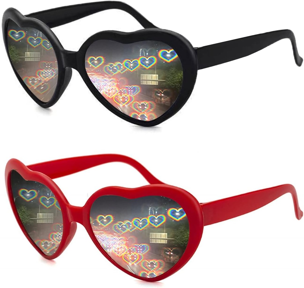 2 Pack Heart Shaped Diffraction Okulary dla kobiet, Okulary przeciwsłoneczne Efekt serca są idealne do Walentynek Dzień Akcesoria, Rave Party, Wedding Party, Wieczór Muzyczny, Fajerwerki Pokazy.