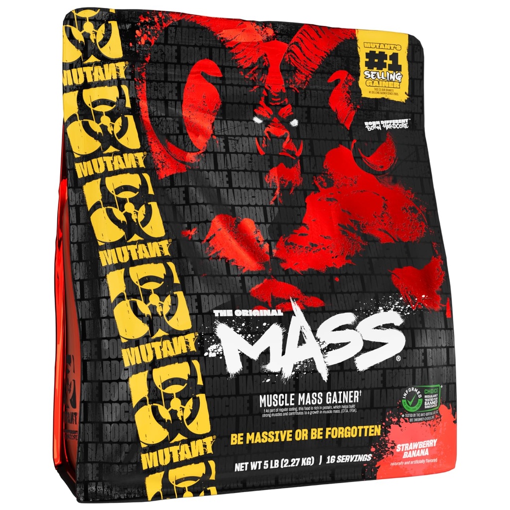 Mutant Mass Yellow 124; masa ciała Gainer Protein Powder - wysoki poziom Calorie Protein Powder for Mass Grease - Truskawka Banana - 5 Funt