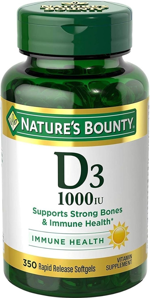 Nature 's Bounty Bounty D- 1000 IU Suplement diety szybkie uwolnienie płynne Softgels 350 ea (Opakowanie po 2)
