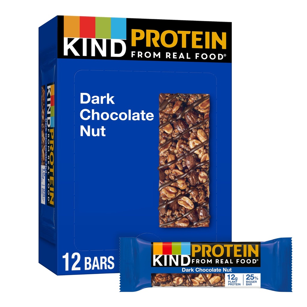 KIND Protein Snack Bar, Dark Chocolate Nut, Zdrowe przekąski, Gluten Free, 12g Białko roślin, 12 Hrabia