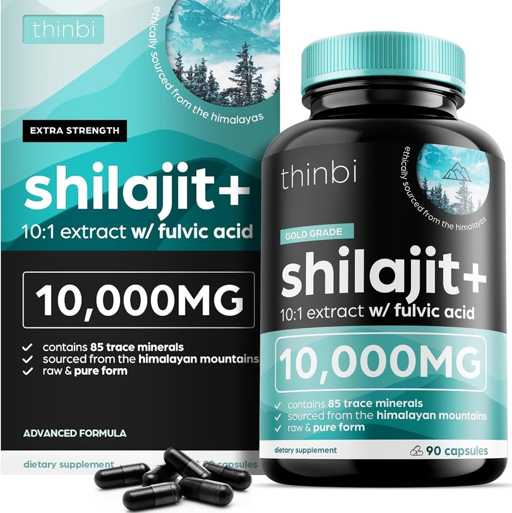 Tinbi Pure Himalayan Shilajit Kapsułki organiczne z kwasem Fulvic & Ślad Minerałów - 90 Hrabia