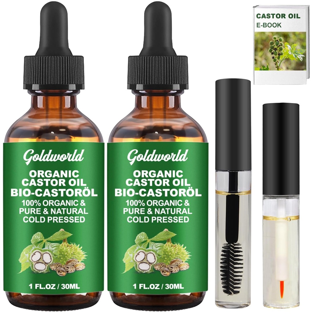 Olejek rycynowy organiczny i czysty zimny Pressed nierafinowany Eyelash wzrostu Serum, Hexane Darmowe szklanej butelce Lash, prezenty świąteczne dla kobiet Stocking Stuffers