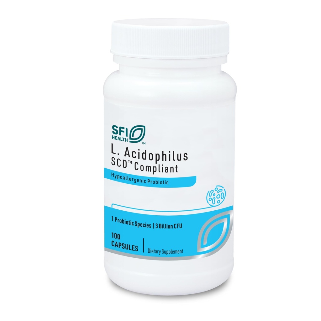 Klaire Labs SFI Health L. Acidophilus - 3 Billion CFU Lactobacillus Probiotic, Pure SCD Compliant Formula for Men & Women, Hypoalergenic & Non-Dairy (100 kapsułki)