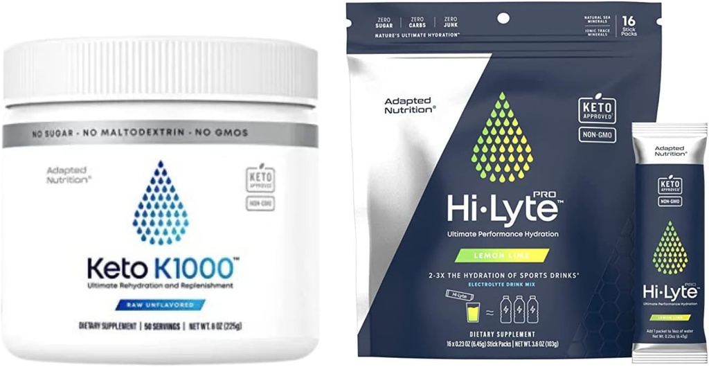 Hi- Lyte Keto K1000 Proszek elektrolityczny 124; Suplement do nawodnienia Drink Mix 124; Surowy aromat mineralny, No Stewia 124; 50 Służenie 124; Plus Pro Pakiety nawodnienia, 16 Indywidualne opakowania nasączone Drink