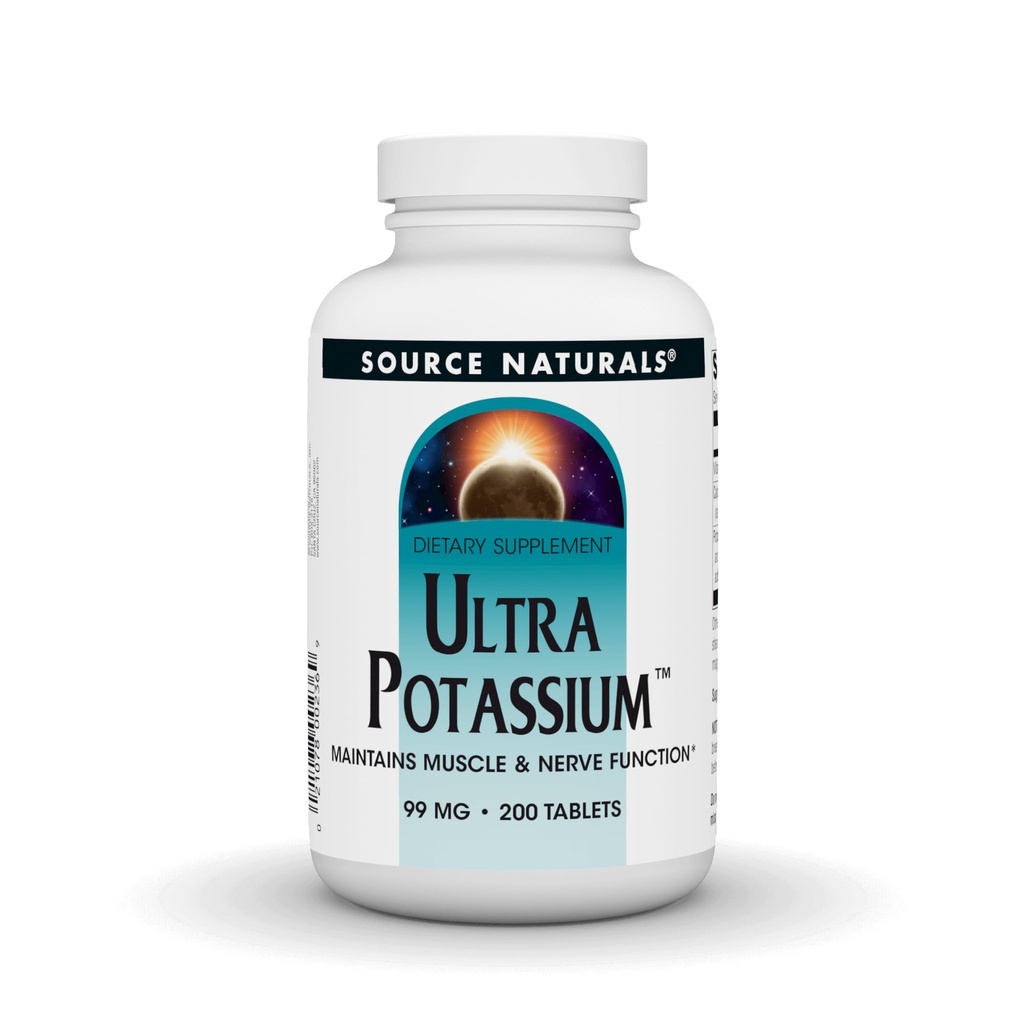 Źródło Naturals Ultra Potasu 99 mg Utrzymuje Mięśnie i Nerwy Funkcja - Suplement diety - 200 Tabletki