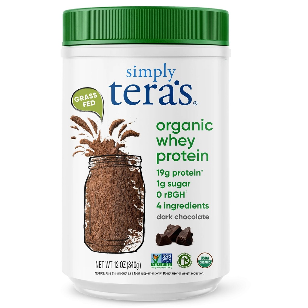 Proste Tera 's Organic Serwatka Protein Powder - Grass Fed Serwatka Protein Powder Bez sztucznych słodzików, Czysty, Nie-GMO, Gluten- Free Czekolada, 12 Oz