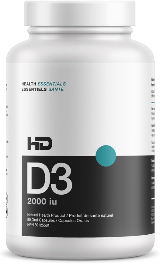 HD MUSCLE HealthHD D3 Bilans 124; 2000iu Wysoka moc Suplement witaminy D3 Bilans 124; Zdrowe funkcje mięśniowe i odzysk 124; Wsparcie immunologiczne 124; Wchłanianie wapnia 124; 90 Kapsułki