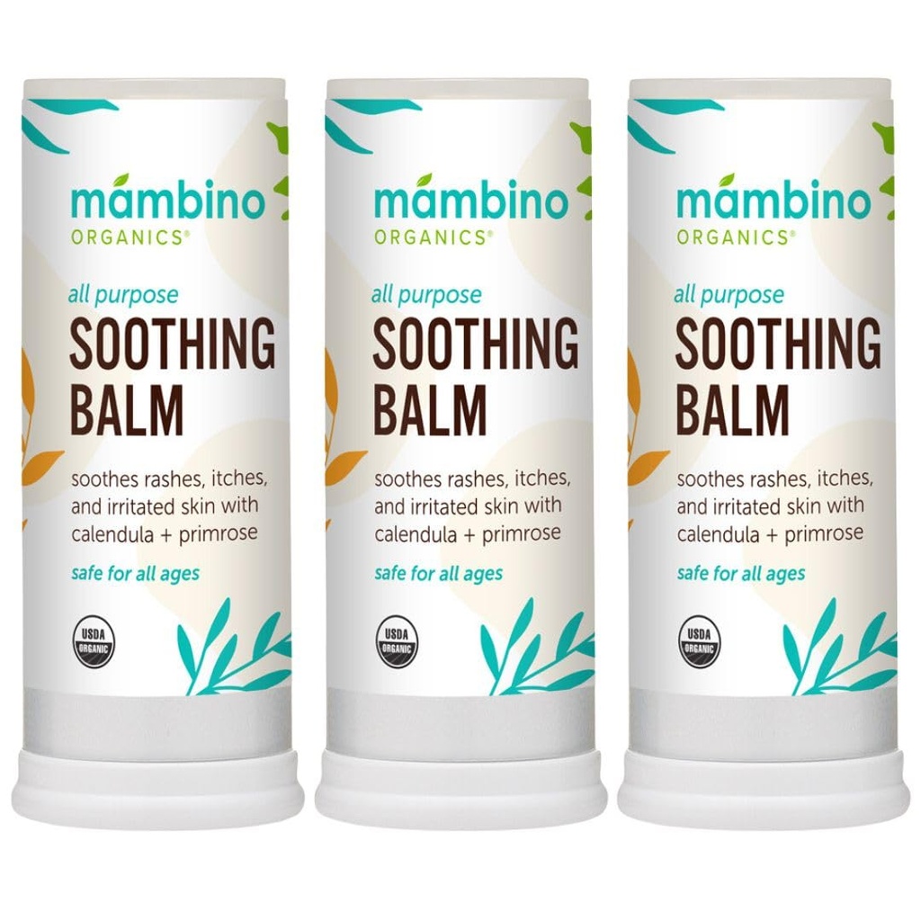 All Purpose Soothing Balm - Organiczny, egipski Calendula & Wieczorna Primrose - Itch Relief for Bug Bites, Diaper Rash, Nasmarowana Skóra, Baby Balm Stick - Cruelty- Wolny przez Mambino Organics, 3- Pack