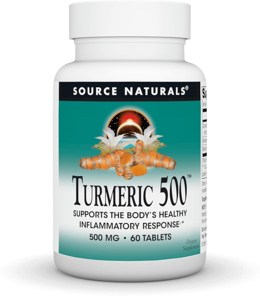 Źródło Naturals Turmeric, Wspiera zdrową reakcję zapalną organizmu *, 500 mg - 60 tabletek