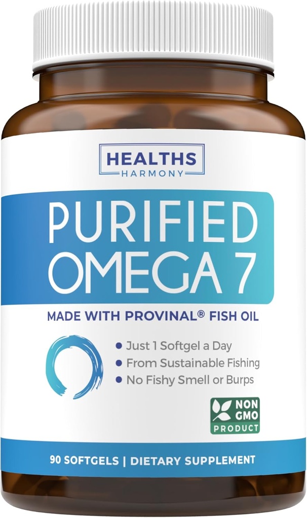 Omega 7 Suplement dla Kobiet i Mężczyzn - Wysoka potencja & Czystość Palmitoleic Acid Fatty Acid Fish Suplement oleju z Opatentowanej Prowiantu z najniższym kwasem palmitycznym - Trwałe zasolenie (3-miesięczne dostawy)